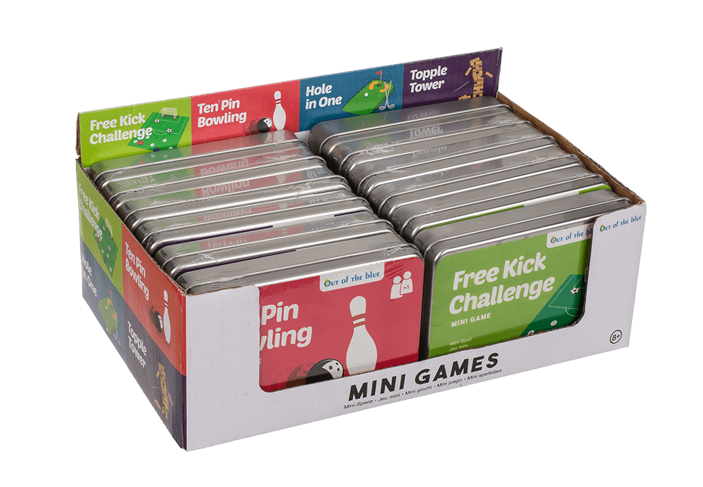 Mini games in tin, ca. 12 x 8 cm,