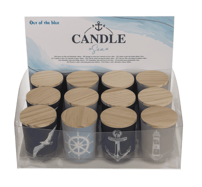 Candle in glass with wooden lid, Sea,
