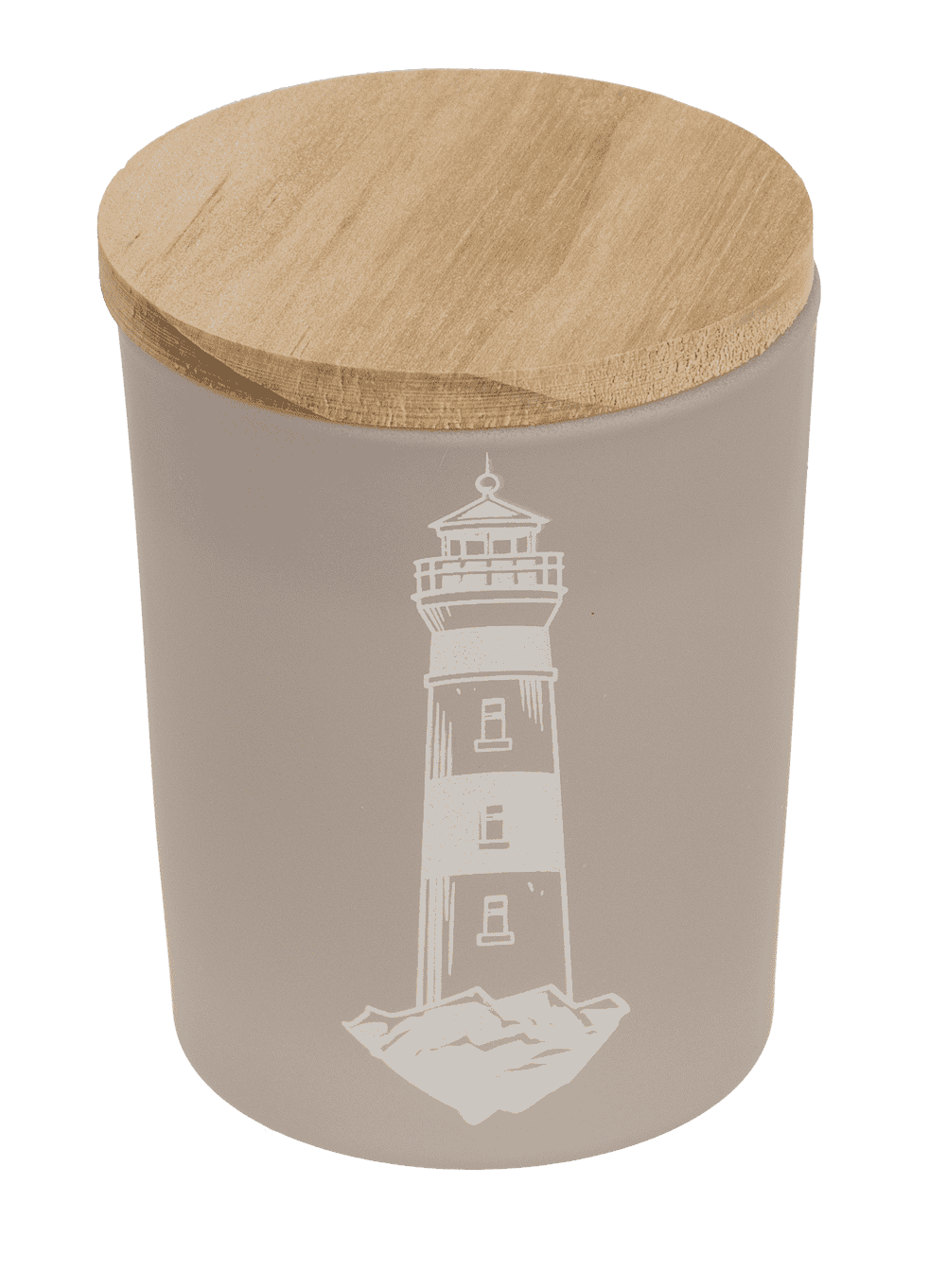 Candle in glass with wooden lid, Sea,