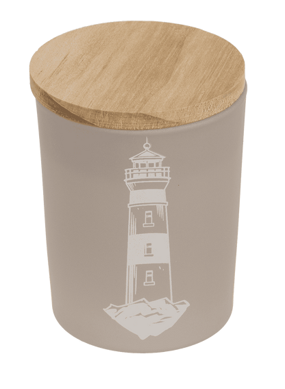 Candle in glass with wooden lid, Sea,