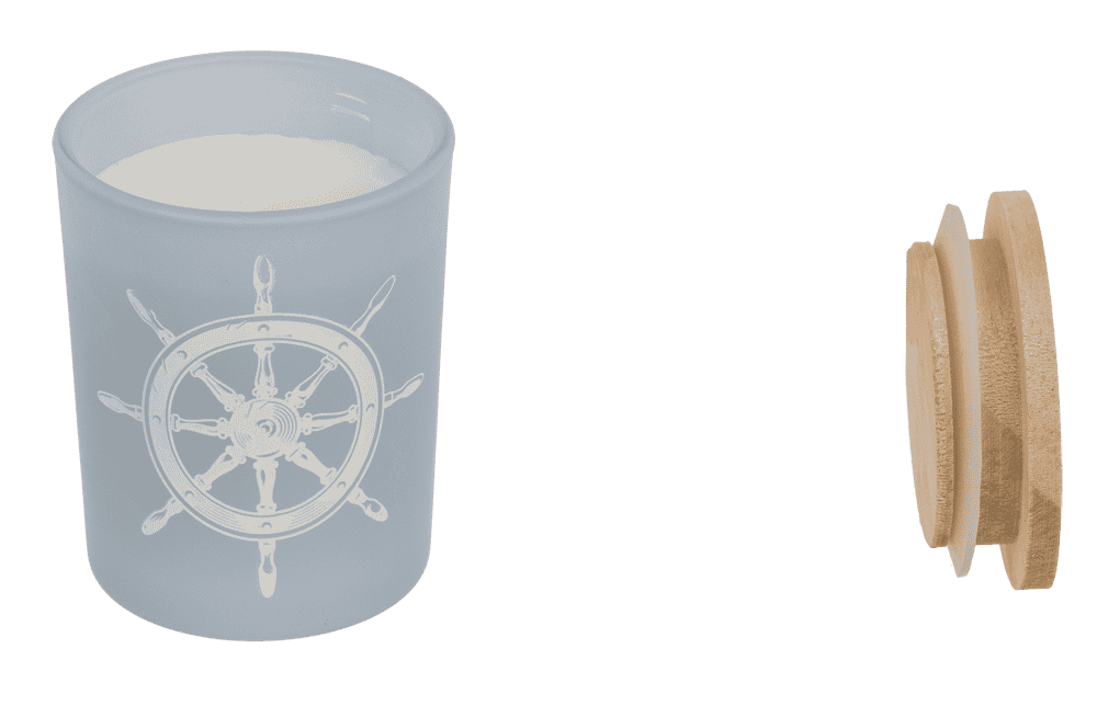 Candle in glass with wooden lid, Sea,