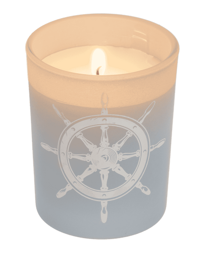 Candle in glass with wooden lid, Sea,