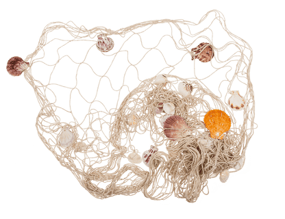 Fishing net with seashells, ca. 100 x 200 cm,