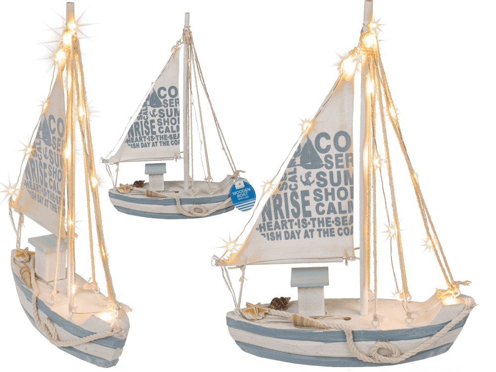 Wooden sailing boat with 13 warm white LED,
