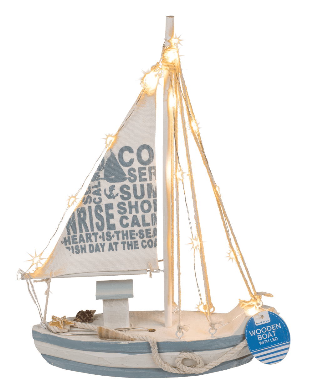 Wooden sailing boat with 13 warm white LED,