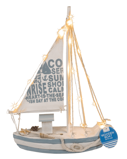 Wooden sailing boat with 13 warm white LED,