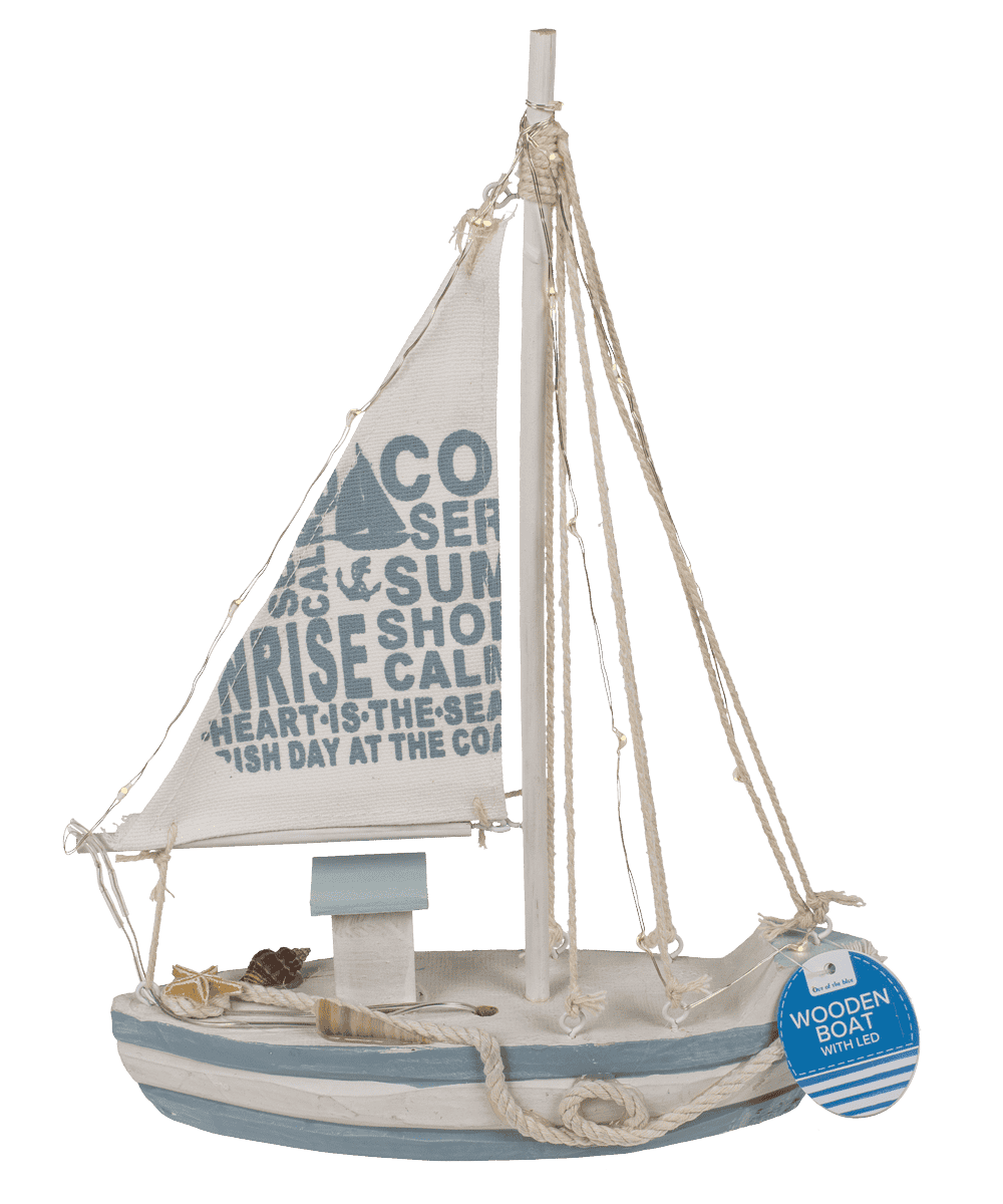 Wooden sailing boat with 13 warm white LED,