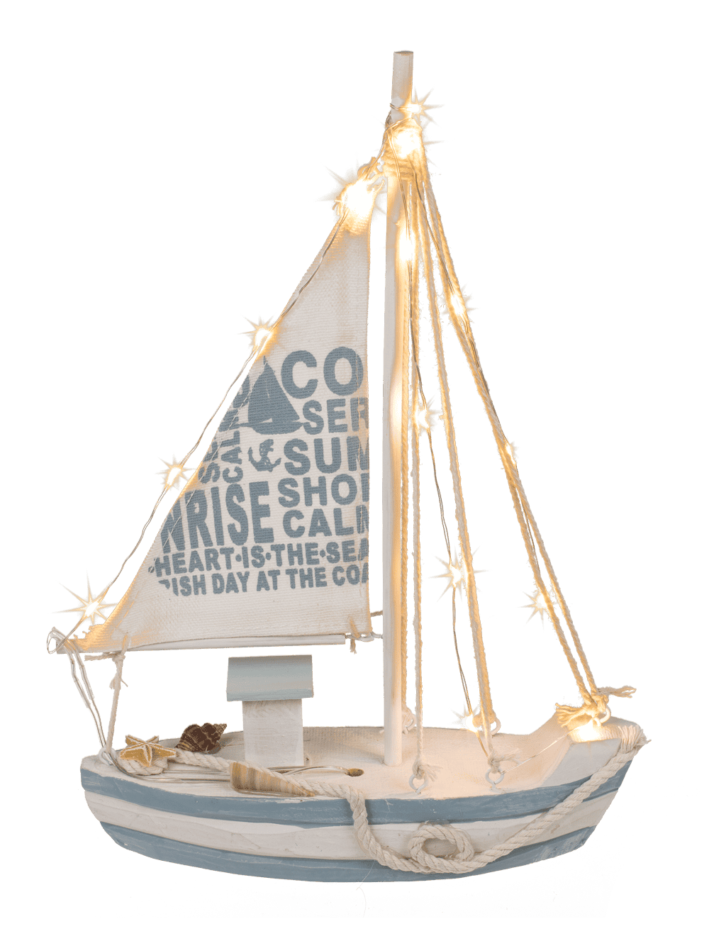 Wooden sailing boat with 13 warm white LED,