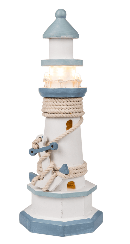 Wooden lighthouse with 8 warm white LED,