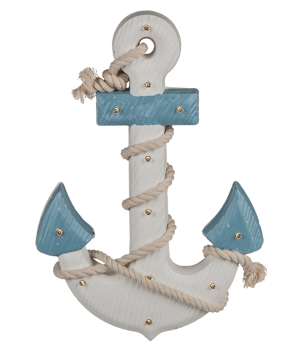 Wooden anchor with rope & 12 warm white LED,