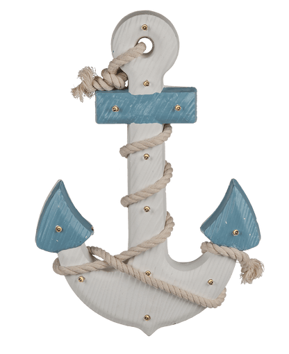 Wooden anchor with rope & 12 warm white LED,