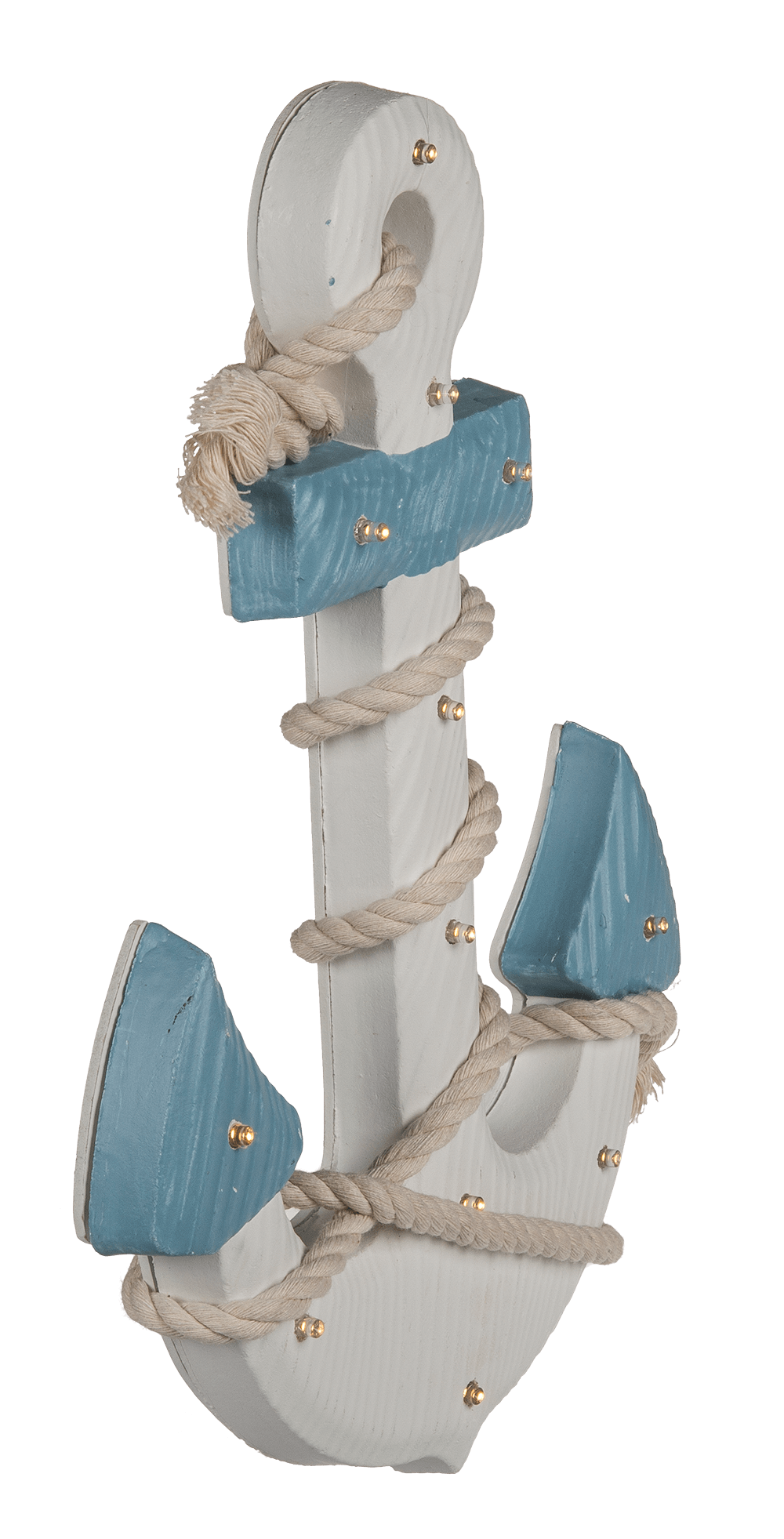 Wooden anchor with rope & 12 warm white LED,