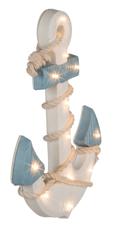 Wooden anchor with rope & 12 warm white LED,