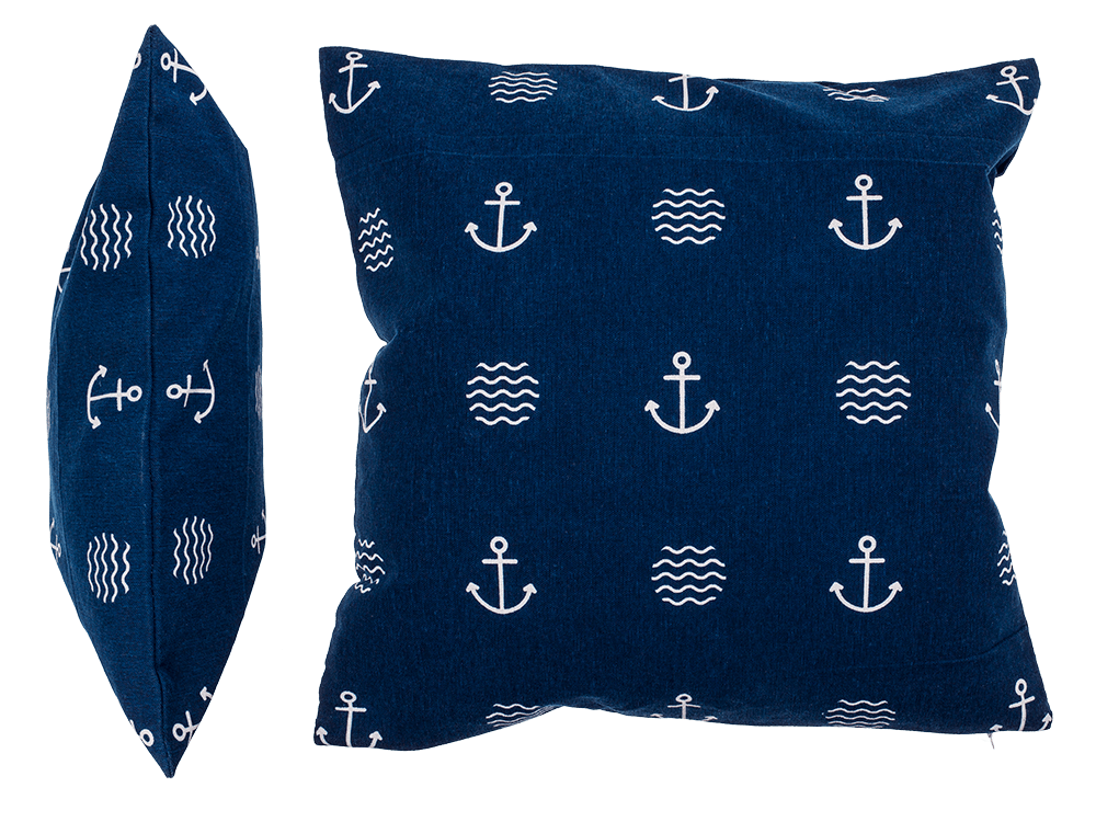 830428_000.png Blauwe decoratiekussen met maritiem ankerpatroon, 40 x 40 cm, met rits, 64% polyester, 19% katoen, 17% viscose.