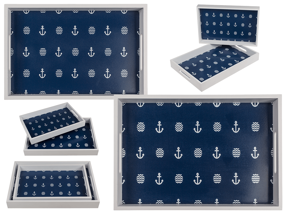 Blue/white colored wooden tray,