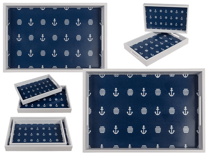 Blue/white colored wooden tray,