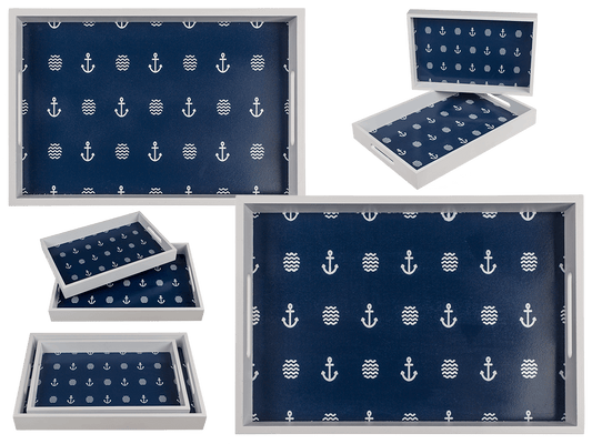 Blue/white colored wooden tray,