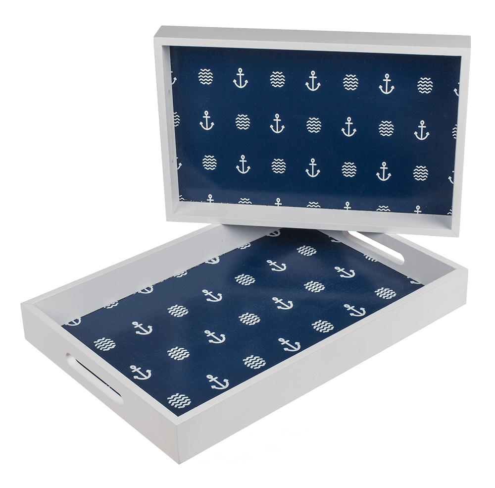 Blue/white colored wooden tray,