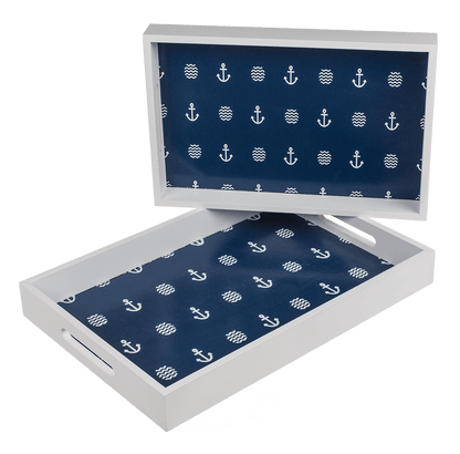 Blue/white colored wooden tray,