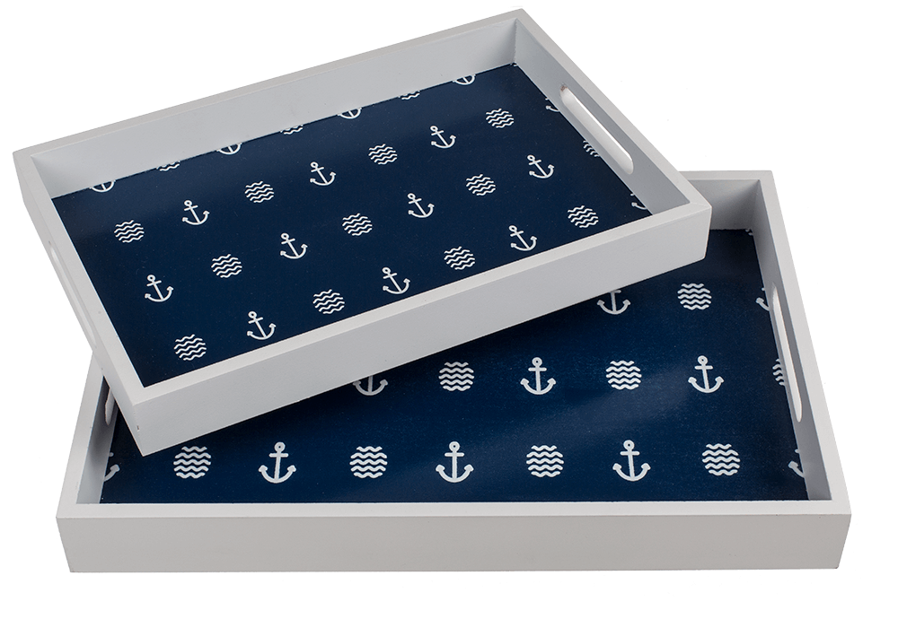 Blue/white colored wooden tray,