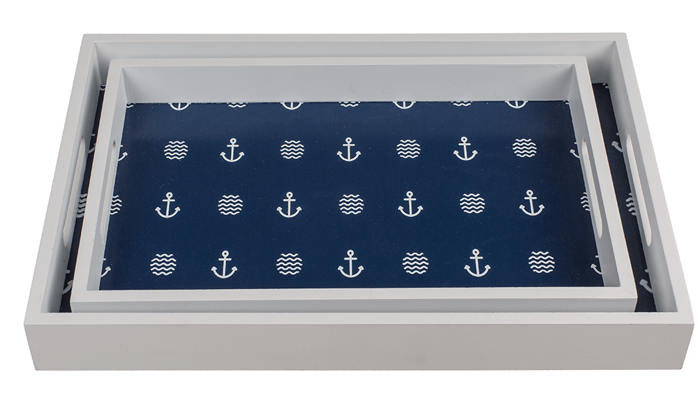 Blue/white colored wooden tray,