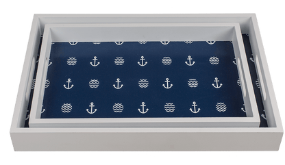 Blue/white colored wooden tray,