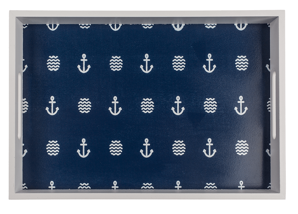 Blue/white colored wooden tray,