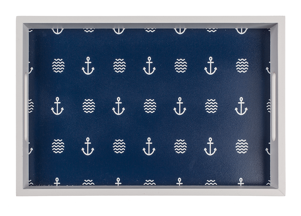 Blue/white colored wooden tray,