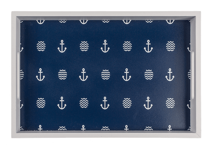 Blue/white colored wooden tray,