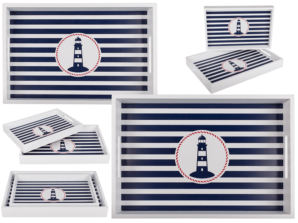 White wooden tray with lighthouse, Tradtional