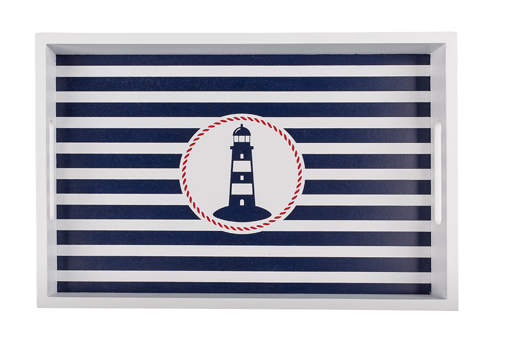 White wooden tray with lighthouse, Tradtional