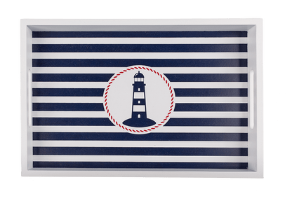 White wooden tray with lighthouse, Tradtional