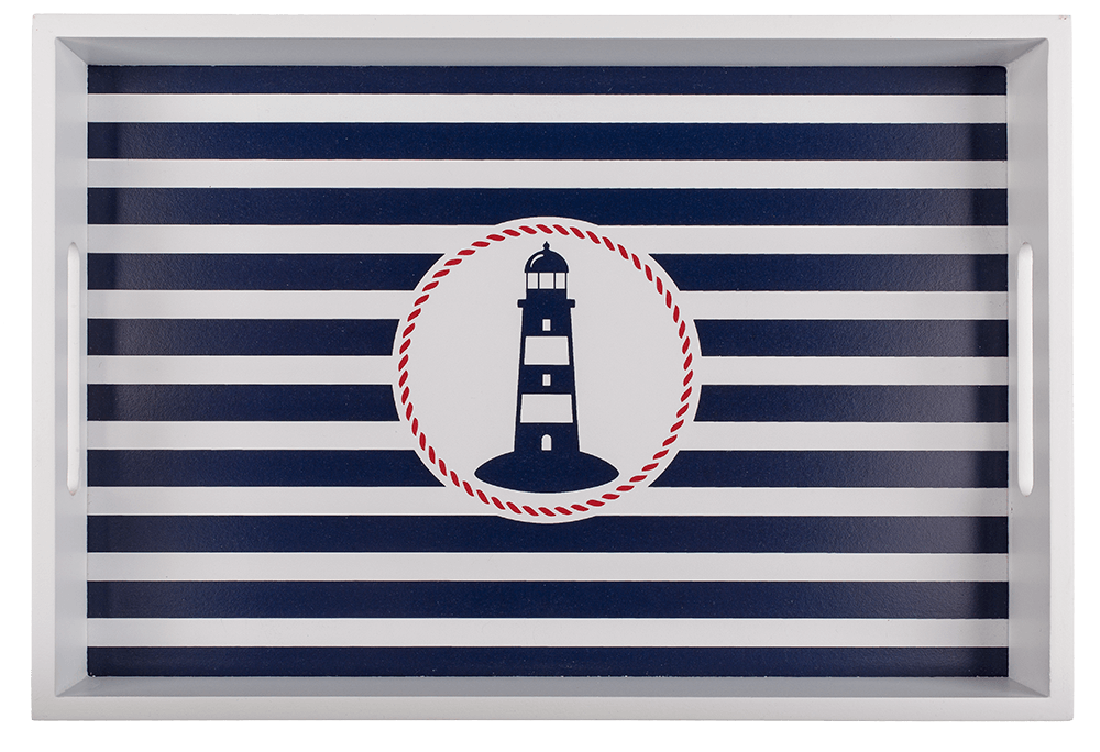 White wooden tray with lighthouse, Tradtional