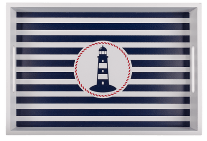 White wooden tray with lighthouse, Tradtional