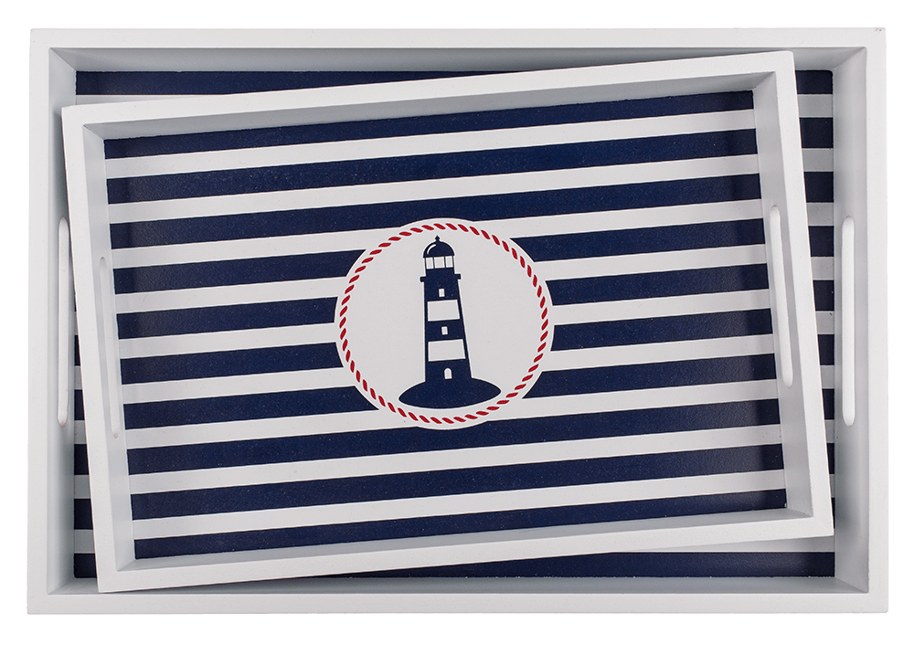 White wooden tray with lighthouse, Tradtional