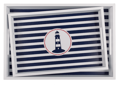 White wooden tray with lighthouse, Tradtional