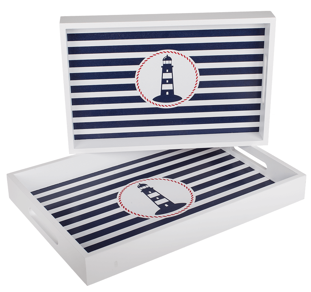White wooden tray with lighthouse, Tradtional
