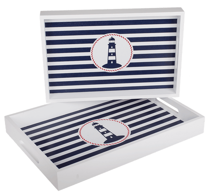 White wooden tray with lighthouse, Tradtional