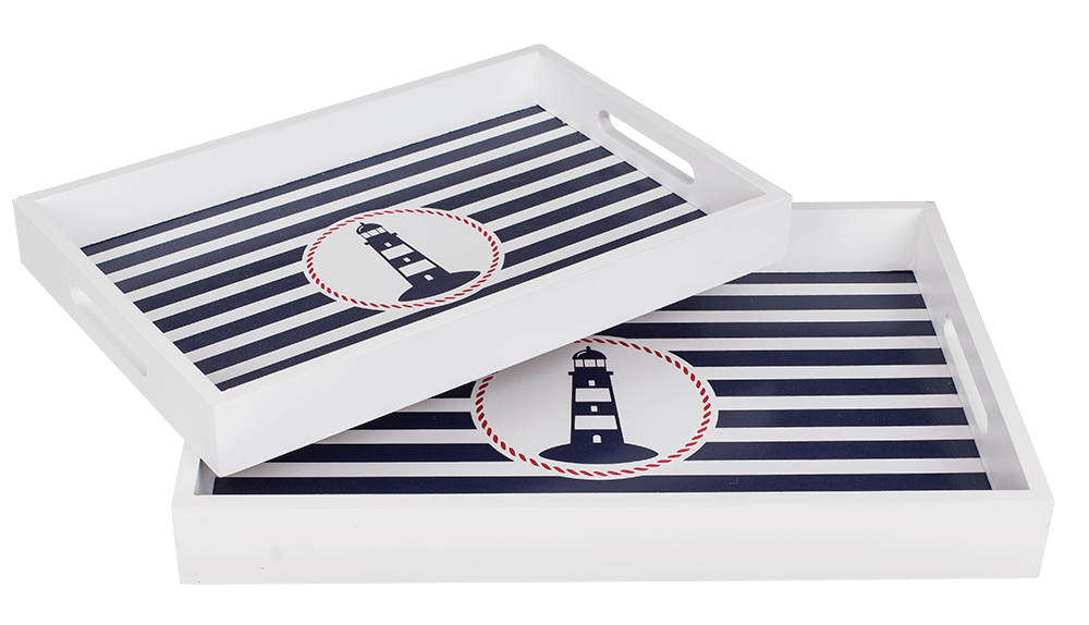 White wooden tray with lighthouse, Tradtional