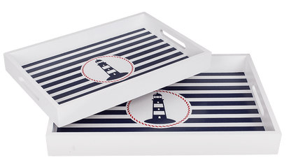 White wooden tray with lighthouse, Tradtional