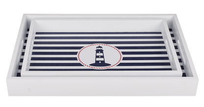 White wooden tray with lighthouse, Tradtional