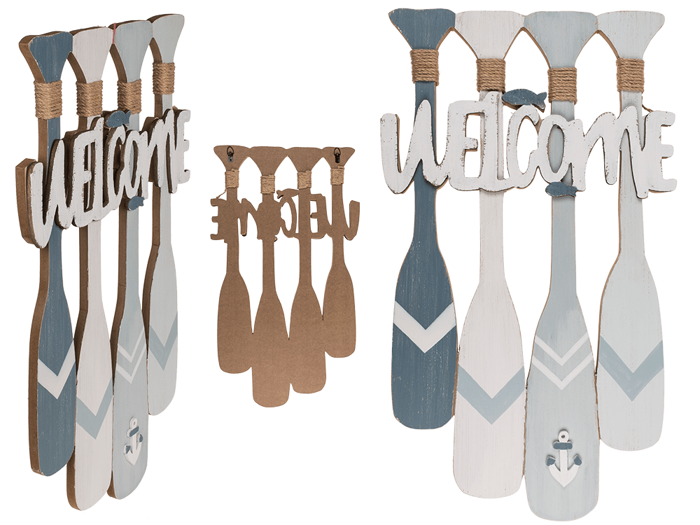 Wooden sign with oars, Welcome,