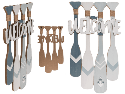 Wooden sign with oars, Welcome,