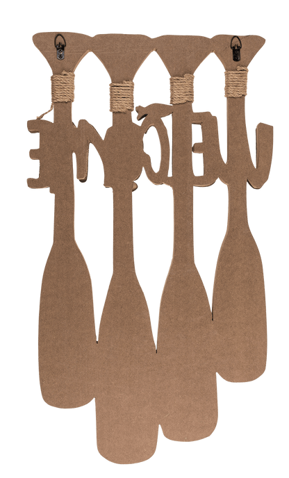 Wooden sign with oars, Welcome,