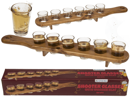 Shooter glass, set of 6pcs. with wooden slat,