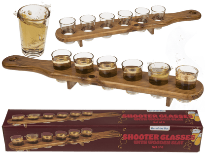 Shooter glass, set of 6pcs. with wooden slat,