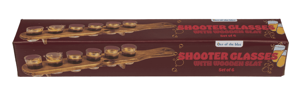 Shooter glass, set of 6pcs. with wooden slat,