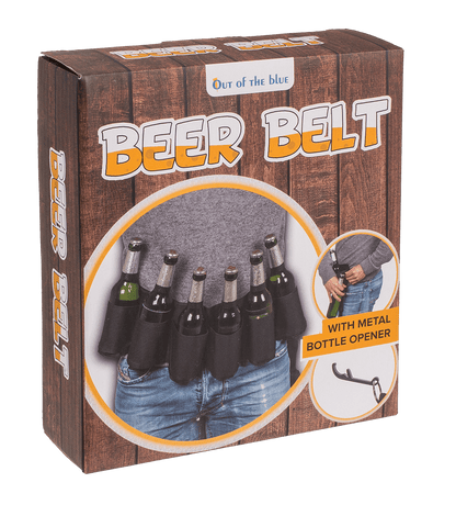 Black beer belt with metal bottle opener,