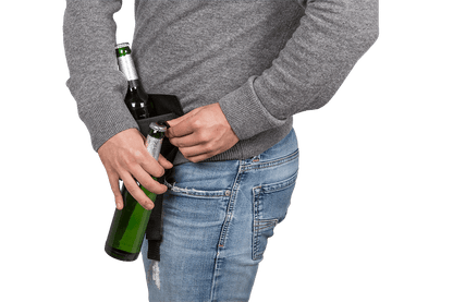 Black beer belt with metal bottle opener,