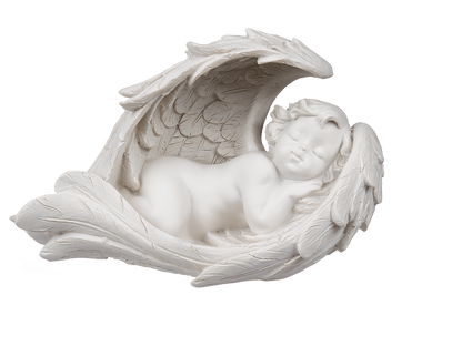 Sleeping polyresin angel in wings with colour,
